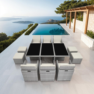 New York Rattan Garden Furniture Set with Protective Cover - LIght Grey by tectake