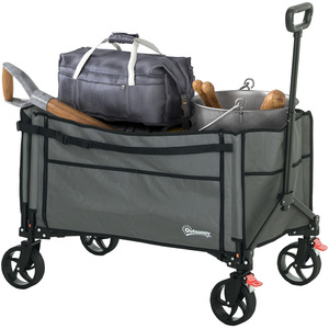 Outsunny Folding Trolley on Wheels with Openable Sides - Grey by Outsunny