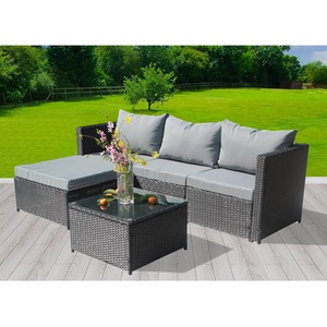5Pcs Rattan Garden Furniture Set - Black by BIRCHTREE