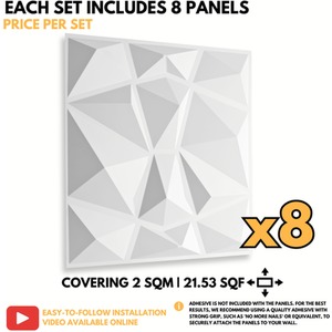 3D Wall Panels (50x50 cm) PVC Cladding Panel White Diamond Design by NOVECRAFTO