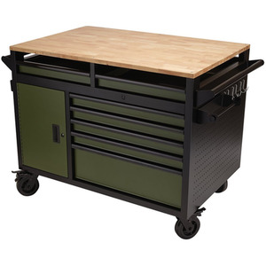 Draper Bunker Roller Workstation with Workbench - Green / Roller Tool Cabinet, 14 Drawer by Draper