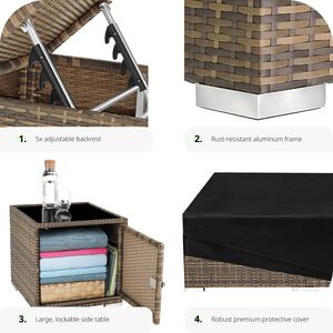 2 Rattan Sunloungers with Table and Protective Cover - Neutral by tectake