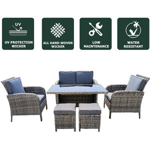 6 Pieces Patio Dining Set Rattan Furniture Set with Cushions - Grey by Furniture One