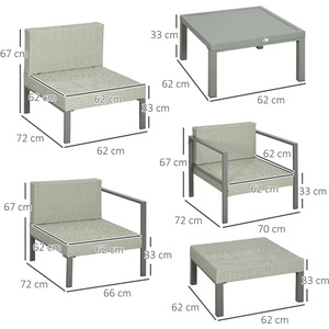 Outsunny Outdoor Patio Sofa Set with Table Cushions Stool - Light Grey by Outsunny