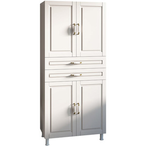LOUIS 4 Door 2 Drawer Cabinet, White - White by EVUHOME