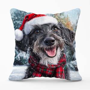 Christmas Scottish Deerhound Cushion - Grey / 45cm
