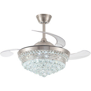 Ceiling Fan Light with Round Crystal-Encrusted Shade - Silvery White by Livingandhome
