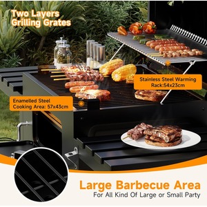 BBQ Grill Large Outdoor Charcoal Cooker - Black