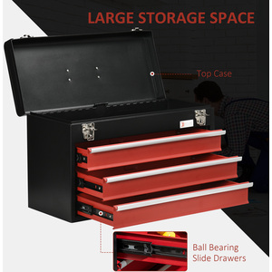 DURHAND Drawer Tool Chest Lockable Tool Box Ball Bearing Runners - Black, Red / 32cm by DURHAND