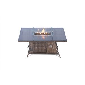 Arizona Fire Pit Square Rattan Patio Dining Set - Brown / 6 by Giardino