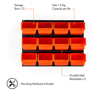 Wall Mount Bin Storage - Orange by VonHaus