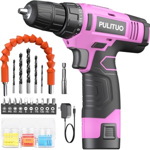 12V Cordless Drill Rechargeable Electric Driver Kit - Pink