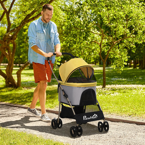 PawHut Detachable Pet Stroller, 3 In 1 Dog Cat Travel Carriage - Yellow by PawHut