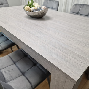 Grey Dining Table With 6 Tufted Velvet Chairs - 6 Person Dining Set - Grey by KOSY KOALA