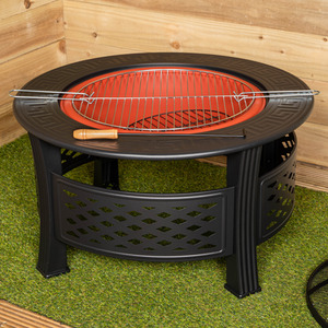 Steel Garden Patio Firepit Heater BBQ with Cover - Black by Samuel Alexander