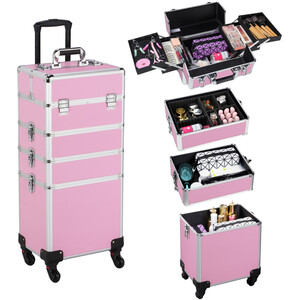 4 Tier Rolling Cosmetic Case - Pink by Yaheetech