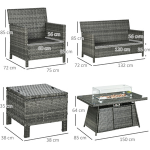 Outsunny 6 Seater Rattan Garden Furniture Set - Grey by Outsunny