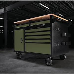 Draper Bunker Roller Workstation with Workbench - Green / Roller Tool Cabinet, 14 Drawer by Draper