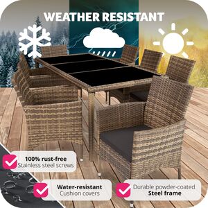 Rattan Garden Furniture Set 81 With Protective Cover - Nature/Dark Grey by tectake