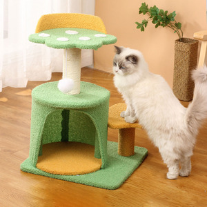 Cat Tree with Hanging Ball Toy and Scratching Post - Green + Yellow by Livingandhome