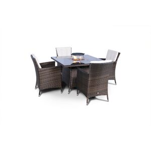 Savannah Fire Pit Square Rattan Patio Dining Set - Brown / 4 by Giardino