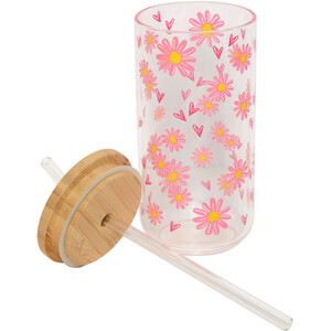 Daisy Daze Glass Drinking jar - Pink