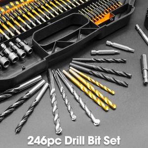 246 Piece HSS Titanium Twist Combination Drill Bit Set - Black by Terratek