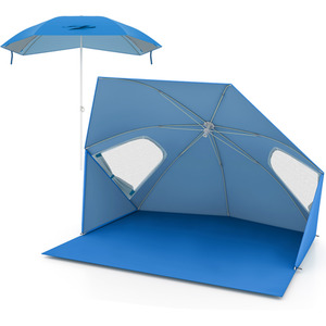2-in-1 Sun Umbrella Beach Tent - blue by Costway