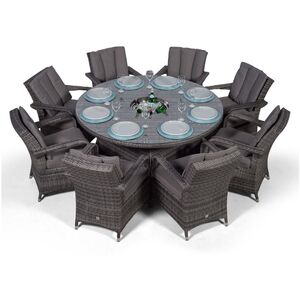 Arizona Round Rattan Patio Dining Set with Ice Bucket Drinks Cooler - Grey / 8 by Giardino