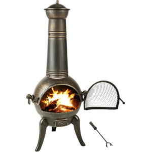 Cast Iron Fire Pit with Chimney - Grey by tectake