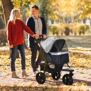 Pawhut Folding 3 Wheel Pet Stroller - Grey by Pawhut