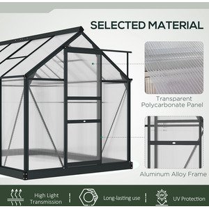 Outsunny Polycarbonate Walk-In Aluminium Garden Greenhouse - Grey, Clear / 6x8ft by Outsunny