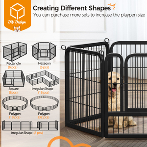 16 Panels Steel Dog Playpen Pet Exercise Pen - Black / 1.5cm by Yaheetech