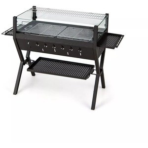 Stainless Steel Charcoal BBQ Grill with Wind Guard - Black by Wyld and Coco