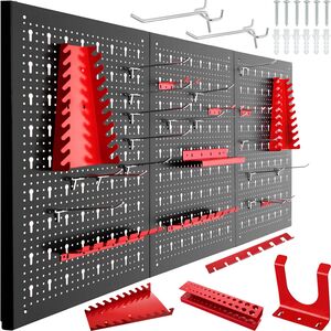Pegboard - for tools, with 25 hooks and brackets, made of steel - Black/Red by tectake
