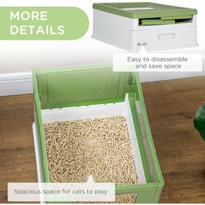 PawHut Cat Litter Box with Lid, Foldable Cat Litter Tray with Scoop - Light Green by PawHut