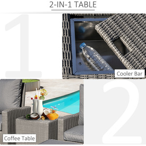 Outsunny Outdoor Rattan Lounge with Coffee Table Set - Grey by Outsunny