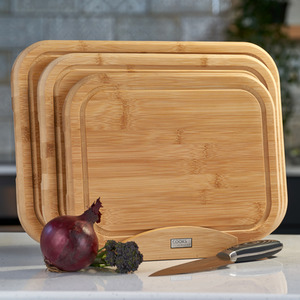 Cooks Professional 3 Piece Bamboo Chopping Board Set with Bamboo Stand - Natural by Cooks Professional