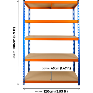 Extra Heavy Duty Racking Shelving 5 Levels - Blue & Orange / 120cm / 45cm by Trade Price Deals