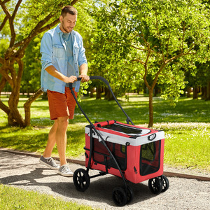 PawHut Foldable Pet Stroller with Detachable Carrier - Red by PawHut