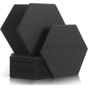Set Of 12 Hexagon Self Adhesive Acoustic Wall Panels Tiles - Black by Gr8 Home