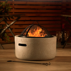 Faux Concrete Fire Pit with BBQ Grill - Beige by VonHaus