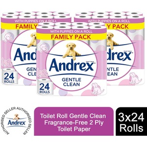 Andrex Gentle Clean Puppies on Roll 2 Ply Toilet Paper, 24, 48 or 72 Rolls - 72 Rolls / x72 by Andrex
