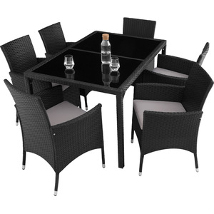Rattan Garden Furniture Set 61 With Protective Cover - Black/Grey by tectake