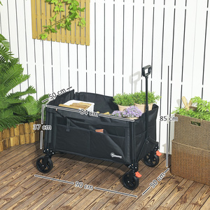 Outsunny Folding Trolley on Wheels with Openable Sides - Black by Outsunny