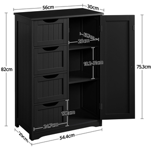 Yaheetech Bathroom Floor Cabinet with 4 Drawers and Cupboard - Black by Yaheetech