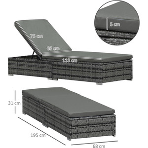 Outsunny Single PE Rattan Sun Lounger with Adjustable Back - Grey by Outsunny