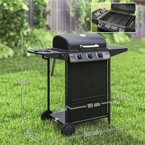 Outsunny Portable 4 Burner Gas BBQ Grill with Built-in Thermometer - Black by Outsunny