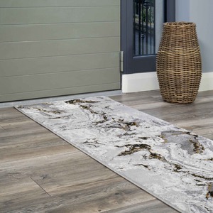 Grey Gold Metallic Distressed Marble Effect Area Rug by The Rug House