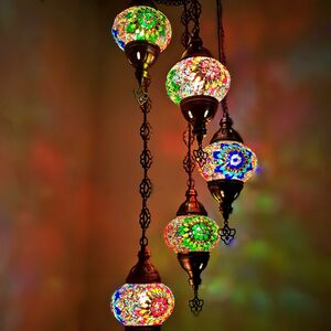 Turkish Moroccan Chandelier Glass Mosaic Ceiling Hanging Lamp ( Style - 3) - Yellow by WORLD HOME LIVING